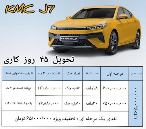 فروش اقساطی  KMC J7 شیراز تحویل ۴۵ روز شهریور۱۴۰۱